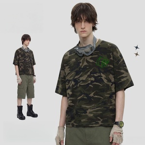 T-<span class=keywords><strong>shirt</strong></span> personnalisable style vintage américain, 100% coton, imprimé camouflage, manches courtes, pour activités tactiques et voyages en plein air - Product Image 1