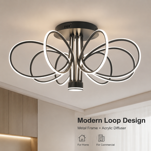 Plafonnier LED moderne à intensité variable 130W avec télécommande, montage en surface, corps noir en acrylique pour salon et chambre - Product Image 2