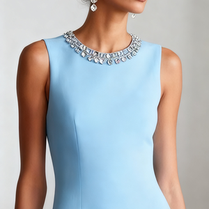 YFY Custom Damen Strick ärmelloses Kleid Elegante Perlen Rundhals ausschnitt Kurz Sommer Lässig Sandro Style Kontrast farbe Design - Product Image 3