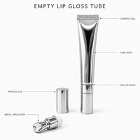 Tube applicateur en métal argenté pour gloss hydratant, laque à lèvres, teinture à lèvres, rouge à lèvres liquide, marque privée, vente en gros