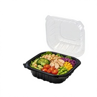 Boîte alimentaire jetable carrée en PP à compartiment unique avec couvercle pour salades, soupes et plats de restaurant