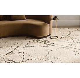 Tapis de salon en laine et jute fait main, aspect marbre naturel abstrait, couleur crème/bronze, à poils longs et doux, ciselé à la main - Product Image 2