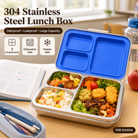 Kinder 3-Fach Edelstahl Lunchbox 1240ml Auslaufsicher BPA-Frei Dampfsicher Gefriergeeignet Bento-Box für die Schule