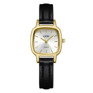 Montre à quartz pour femme, petite, marron, étanche, avec bracelet en cuir simple et élégant, haut de gamme, de niche. - Product Image 1