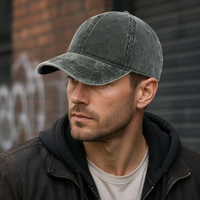 Casquette de baseball YKZG de luxe gris foncé 100 % coton, coupe oversize pour grandes têtes (68 cm), calotte profonde, fermeture à boucle argentée – Vente en gros