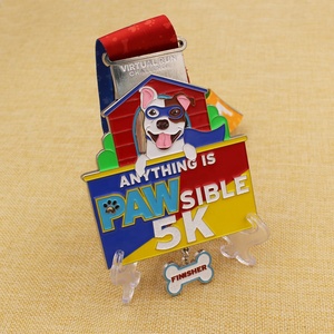 Médaille d'<span class=keywords><strong>argent</strong></span> <span class=keywords><strong>en</strong></span> émail avec logo de chien chiot de haute qualité Médaille de défi de course virtuelle 5K avec os - Product Image 5