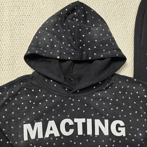 Sweat à capuche zippé avec strass brodé avec appliques personnalisées Sweat à capuche vintage en polaire délavée pour hommes - Product Image 4