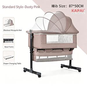 Cuna Plegable Multifuncional para Bebé, Color Rosa Gris Claro Oscuro Champán, Cama Lateral Portátil con Cambiador - Product Image 3
