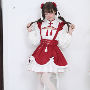 Lolita Maid Dress Rice White Wine Red Women's Costume For New Year Lantern Festival Performance - Product Image 4