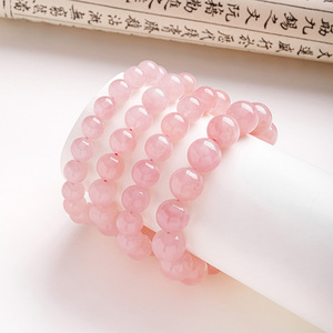 Bracelet en cristal de quartz rose naturel avec perles polies et breloque fleur de pêcher - Cadeau idéal pour une meilleure amie, cristal Feng Shui - Product Image 5