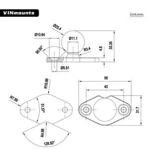 VINmounts Diamond Ball Base with 1-Inch Ball Head, 40mm Hole Spacing, Compatible with 1" Double Socket Arm VIN-B-009 - Product Image 2