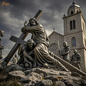 รูปปั้นประดับทองเหลืองคาทอลิกที่มีชื่อเสียงของคริสเตียน14สถานีสถานีที่สาม: รูปปั้นทองสัมฤทธิ์รูปพระเยซูตกครั้งแรก - Product Image 3