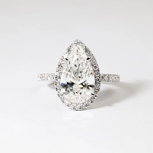 Anillo de compromiso premium con diamante en forma de lágrima y halo, diseño Art Deco en oro blanco, joyería de promesa de boda - Product Image 2