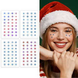 Tatouages temporaires scintillants colorés, autocollants, dégradé, <span class=keywords><strong>flocon</strong></span> <span class=keywords><strong>de</strong></span> <span class=keywords><strong>neige</strong></span> <span class=keywords><strong>de</strong></span> Noël, maquillage festif, dessin animé, <span class=keywords><strong>tatouage</strong></span> imperméable pour le visage et les yeux - Product Image 1
