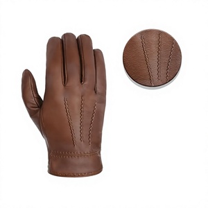 Gants en cuir tactiles longs jusqu'au poignet, doublés de fourrure écologique, chauds et thermiques pour usage quotidien, style uni marron pour l'hiver - Product Image 5