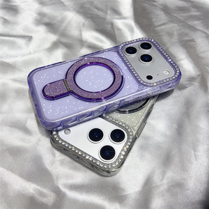 Luxury Glitter holder Clear Magnetic Mobile Phone <b>case</b> for <b>iPhone</b> 17 Air 16 15 14 Pro Max Diamond stand Frame Bracket back Cover - Product Image 6
