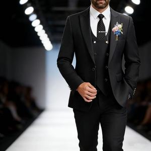 بدلات زفاف رجالية مخصصة بقصة ضيقة من 3 قطع للبيع بالجملة، بدلة توكسيدو للعريس والحفلات الراقصة مع بنطلون بسحاب أمامي - Product Image 1