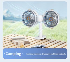 Double Head Camping Desk Rechargeable <b>Battery</b> <b>Operated</b> 5 Speeds Quiet Oscillating Type-C Portable Outdoor Fan With Hook - Product Image 6