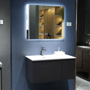 Nuevo mueble de baño de diseño encimera de mármol tocador de baño con madera maciza