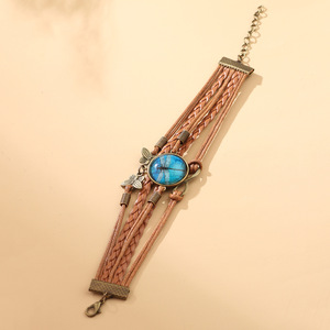 Retro <b>Leather</b> Braided Multi-layer <b>Bracelet</b> With Dragonfly Inlay Adjustable Wrist Accessory For Women Jewelry - Product Image 4