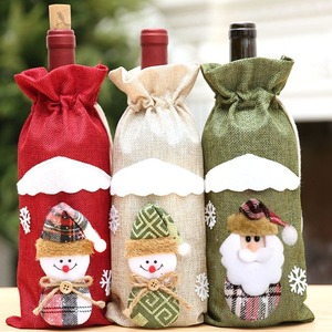 Christmas Linen Drawstring Wine Bottle Bags Santa Snowman Design Wine Bottle Covers Xmas Holiday Party <b>Table</b> Decor Gift - Product Image 6