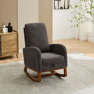 Db High Back Glider <b>Rocking</b> <b>Chair</b> With Retractable Footrest Wood Legs Fabric Modern Living Room <b>Chair</b> Nursery Accent Armchair - Product Image 6