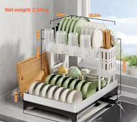 Égouttoir à vaisselle moderne à 2 niveaux en acier inoxydable 304, grand modèle non pliable avec plateau de drainage