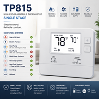 Thermostat HVAC TP815 monophasé non programmable 24V avec grand écran LCD