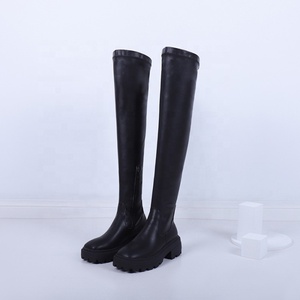 Wide Anti-Slip Sole 5cm Low <b>Heel</b> Boots Black Stretch PU Upper Winter Over the Knee Boots Women's Shoes Plus Size 43 - Product Image 5