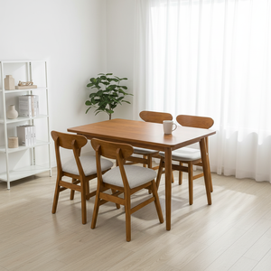 Ensemble de table à manger en teck massif nordique avec chaises rembourrées, meubles modernes écologiques personnalisables pour café, restaurant, hôtel - Product Image 4