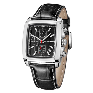 Montres pour homme Megir 2028, marque originale, montres à quartz en cuir tendance, montres de luxe pour homme, montre chronographe carrée - Product Image 1