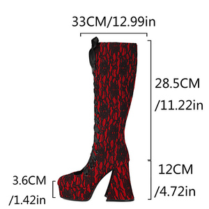 Summer Front Cut Out Knee High Boots Women's Lace-up Platform Chunky <b>Heels</b> Long Booties Sexy <b>Round</b> <b>Toe</b> Lace Shoes - Product Image 6