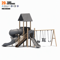 Structure de jeu extérieure personnalisée écologique pour enfants : grand toboggan, balançoire spirale, balançoire à godets et structure d'escalade