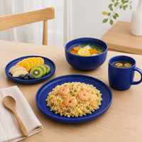 Service de vaisselle classique en grès mat bleu marine, résistant aux rayures, assiettes, bols, tasses, compatible lave-vaisselle pour 4 personnes, idéal hôtels et restaurants