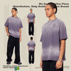 Wholesale <b>Men's</b> Cotton Washed and Aged Cowl Sleeve Gradient Outdoor Sports Cotton Short Sleeve <b>Man</b> - Product Image 2