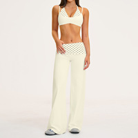 Conjunto de Yoga de 2 Piezas para Mujer, Marca Privada, con Rayas, Cintura Plegable, Sujetador Deportivo Halter, Pantalones Anchos con Corte Acampanado, Logotipo Personalizado OEM