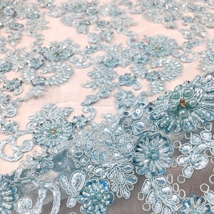High Quality 100% Polyester All Over Hand Beaded Sequin Embroidery Tulle Fabric for Girls' Wedding Dresses &amp; Bridal Wear - Product Image 4