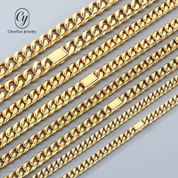 Collier unisexe tendance en acier inoxydable poli miroir avec fermoir à bascule style hip-hop, maillons cubains lisses, vente en gros