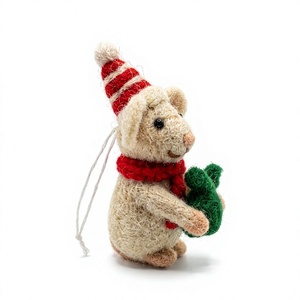 Décoration de Noël en forme de souris tricotée à la main, chapeau rouge, sac cadeau vert, ornement animalier de dessin animé, écologique, à suspendre au mur, pour l'intérieur - Product Image 3