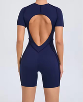 Combinaison de yoga OEM pour femme, à manches courtes, dos nu, sportive, très élastique, séchage rapide, pour la gym, effet froissé