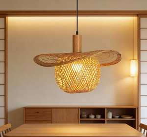 Lustre moderne en bambou pour café, restaurant, salle à manger, cuisine, luminaire décoratif de plafond, abat-jour naturel - Product Image 2