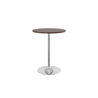 Table de bistrot de café commercial avec plateau rond en bois de noyer robuste et base en acier chromé