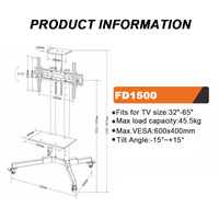 Support TV mobile à prix d'usine pour téléviseurs de 32 à 65 pouces jusqu'à 100 lb, support TV noir sur roulettes, support de sol portable avec roulettes