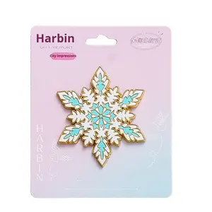 Imanes de nevera de ciudad pintados pequeños, de Metal copo de nieve, atracciones turísticas, recuerdos creativos culturales, pegatinas magnéticas para - Product Image 3