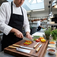 Ensemble de 5 couteaux de cuisine avec manche en bambou, couteaux de cuisine multifonctionnels, couverts de cuisine pour la maison, la cuisine et le restaurant