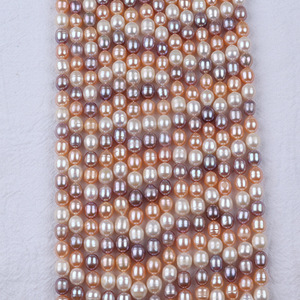 Perlas de Agua Dulce en Forma de Arroz Morado en Polvo Blanco de 7-8 mm de Zhuji, Hebras de Perlas Dispersas para Hacer Collares - Product Image 2