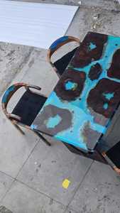 Blue Epoxy Resin <b>Wooden</b> <b>Dining</b> <b>Table</b> – Handmade Solid Wood Designer Furniture for Home & Office - Product Image 3