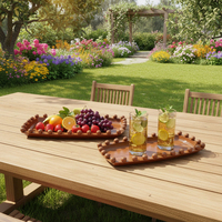 Ensemble de plateaux de rangement en bois à bordure perlée, grain de bois naturel, décoratifs pour table basse, cuisine, bureau, salon, salle à manger