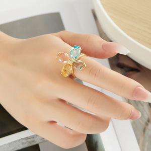 Crystal Flower Open <b>Ring</b> <b>Adjustable</b> Index Finger <b>Ring</b> Women's Jewelry Everyday Wear - Product Image 2