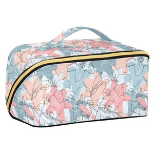 Pochette de maquillage personnalisée en microfibre avec fermeture éclair, imperméable, portable, pliable, grande, pour voyage, motif floral, sac cosmétique personnalisé avec logo - Product Image 1